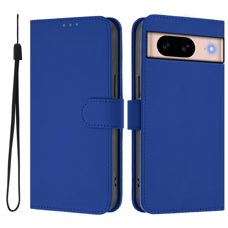 For Google Pixel 8a Skin Feel Solid Color Leather Phone Case with Lanyard