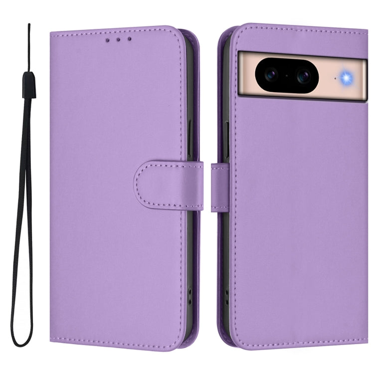 For Google Pixel 8a Skin Feel Solid Color Leather Phone Case with Lanyard