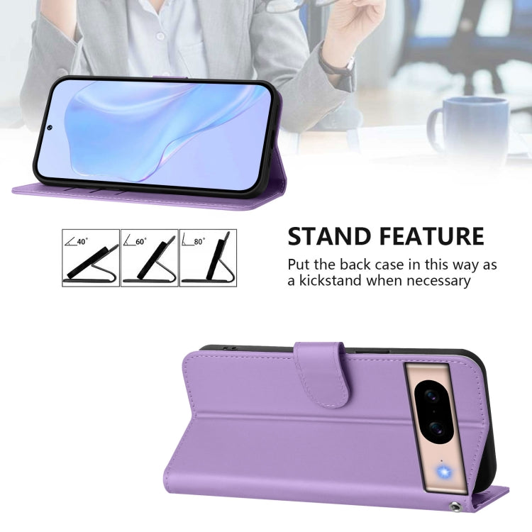 For Google Pixel 8a Skin Feel Solid Color Leather Phone Case with Lanyard