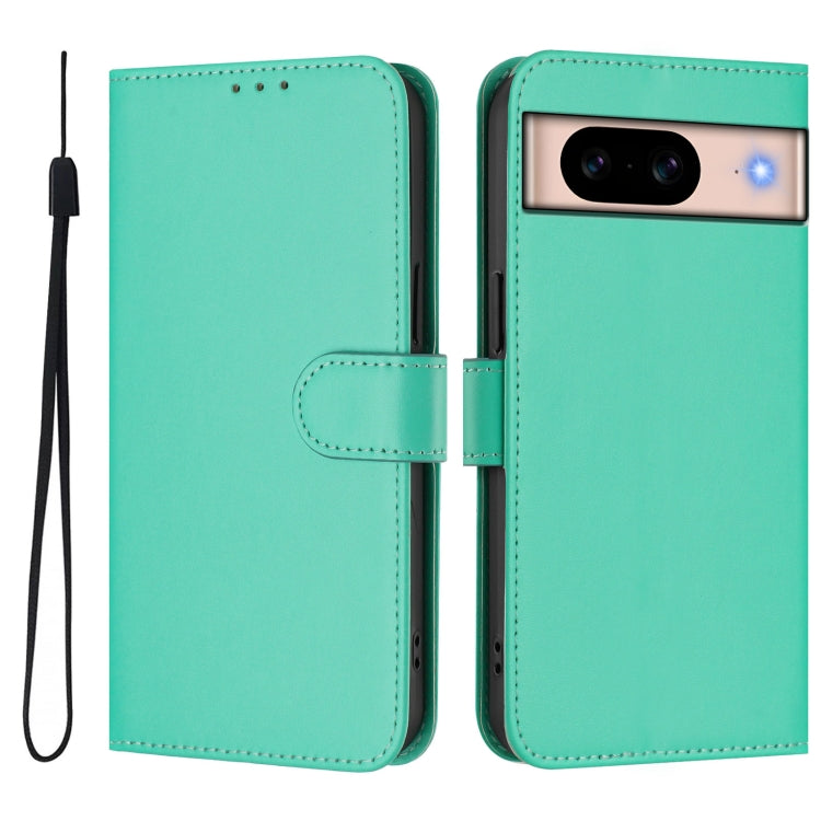 For Google Pixel 8a Skin Feel Solid Color Leather Phone Case with Lanyard