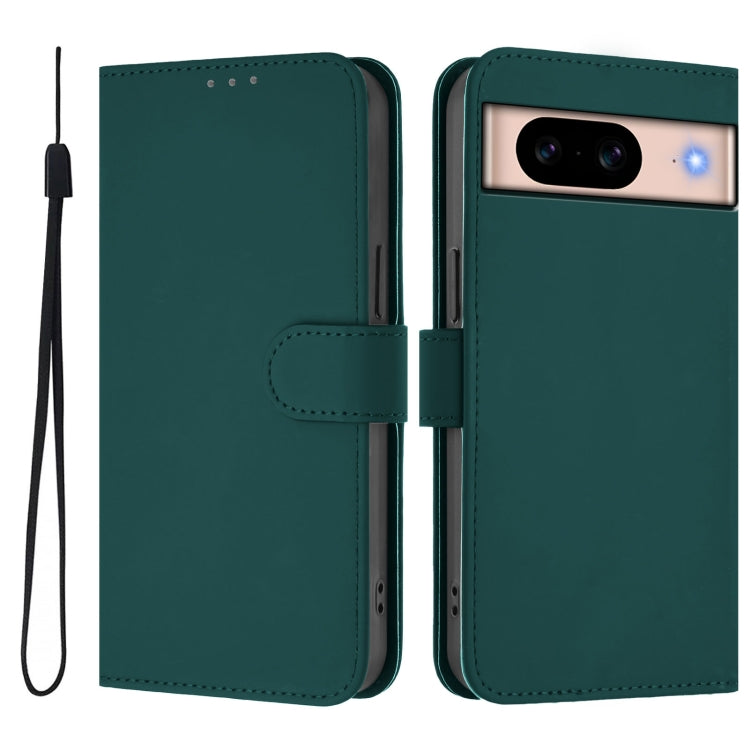 For Google Pixel 8a Skin Feel Solid Color Leather Phone Case with Lanyard