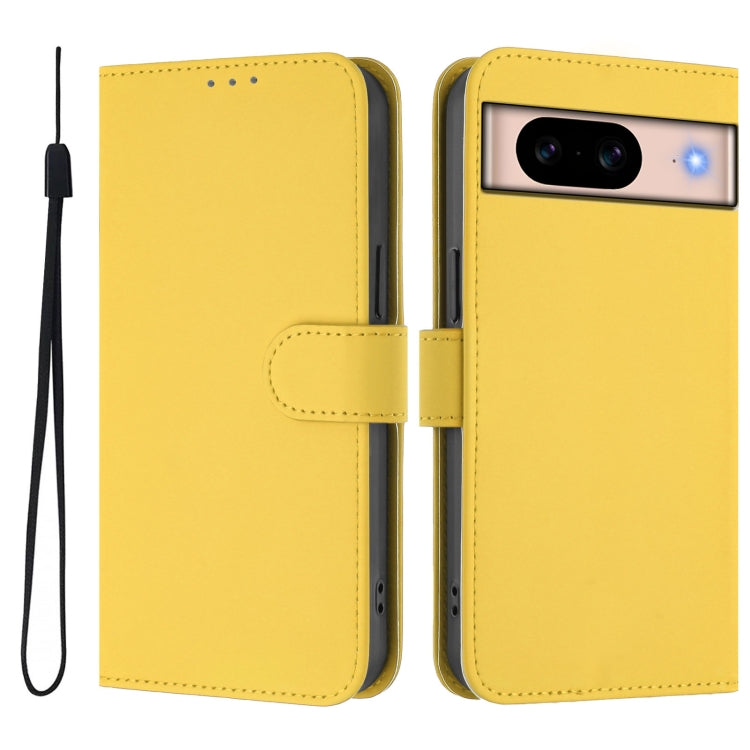 For Google Pixel 8a Skin Feel Solid Color Leather Phone Case with Lanyard