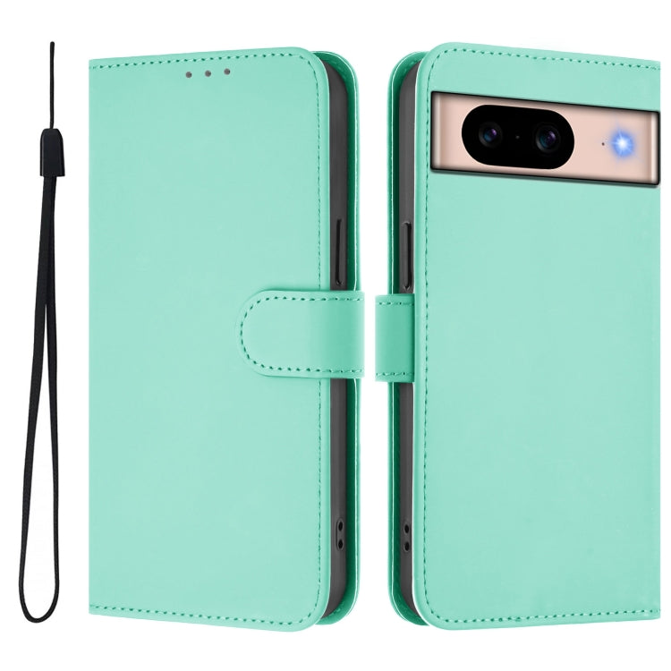 For Google Pixel 8a Skin Feel Solid Color Leather Phone Case with Lanyard