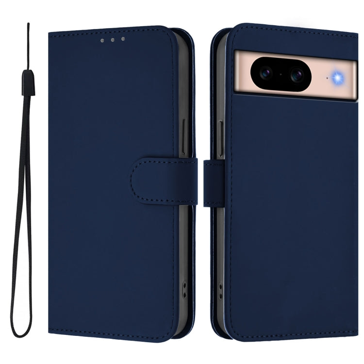 For Google Pixel 8a Skin Feel Solid Color Leather Phone Case with Lanyard