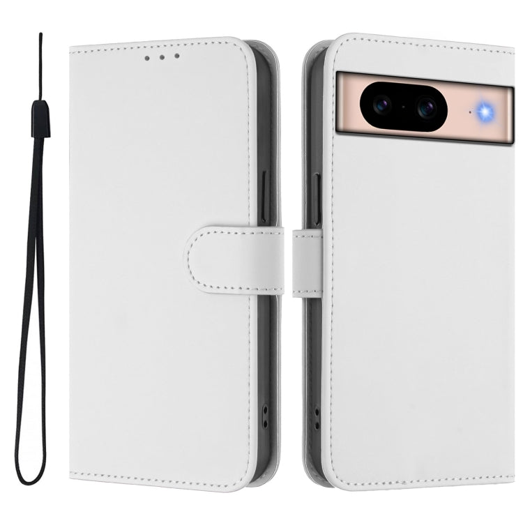 For Google Pixel 8a Skin Feel Solid Color Leather Phone Case with Lanyard