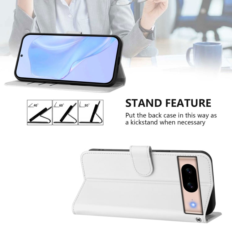 For Google Pixel 8a Skin Feel Solid Color Leather Phone Case with Lanyard