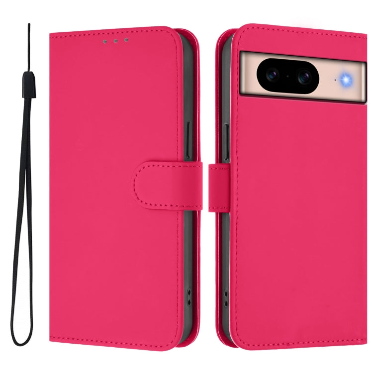 For Google Pixel 8a Skin Feel Solid Color Leather Phone Case with Lanyard