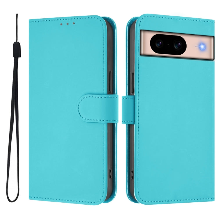 For Google Pixel 8a Skin Feel Solid Color Leather Phone Case with Lanyard