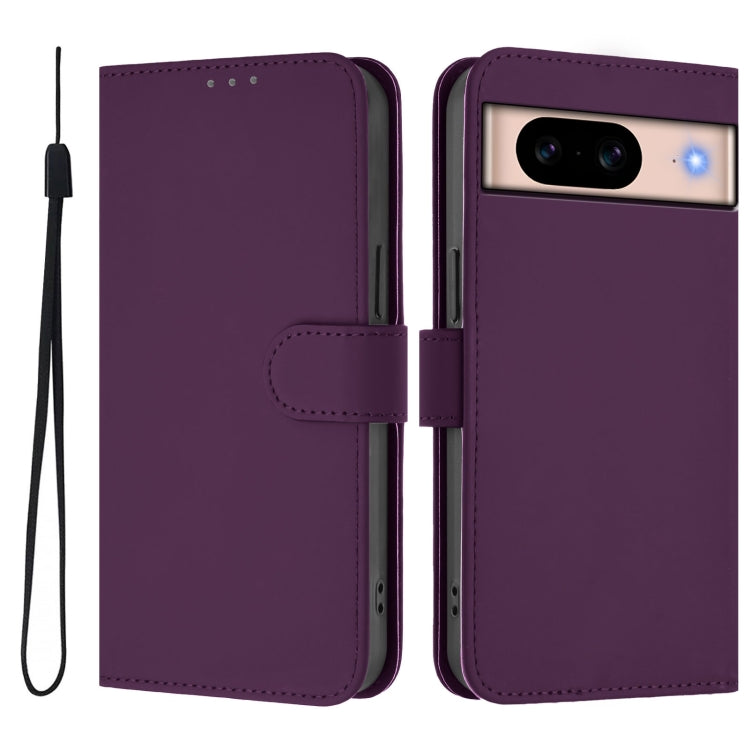 For Google Pixel 8a Skin Feel Solid Color Leather Phone Case with Lanyard