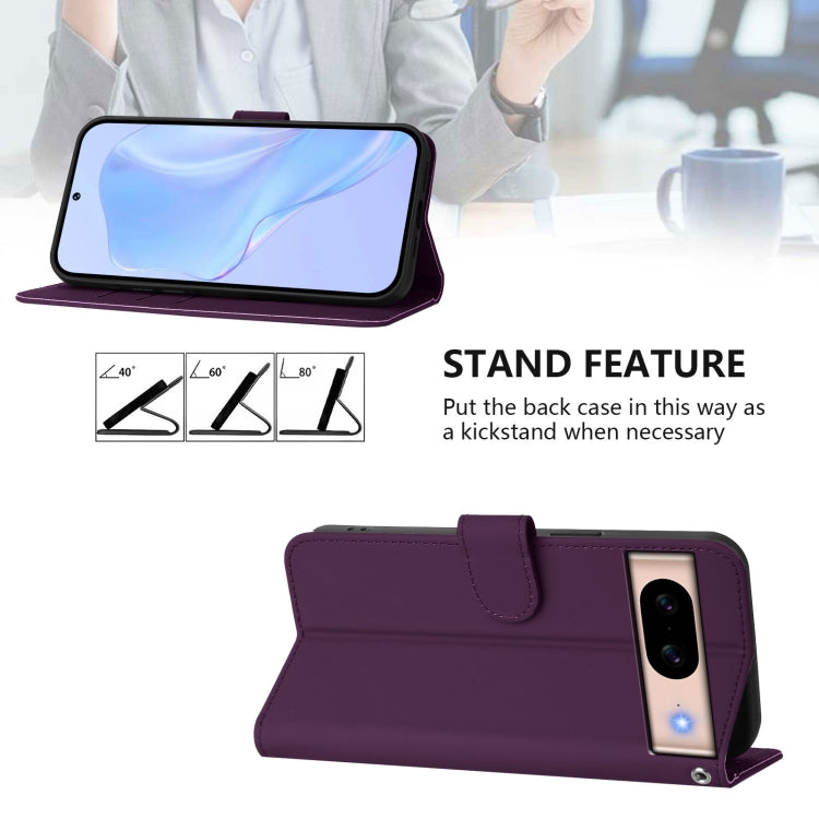 For Google Pixel 8a Skin Feel Solid Color Leather Phone Case with Lanyard
