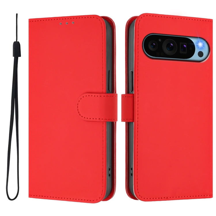 For Google Pixel 9 / Pixel 9 Pro Skin Feel Solid Color Leather Phone Case with Lanyard