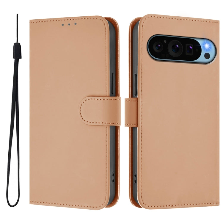 For Google Pixel 9 / Pixel 9 Pro Skin Feel Solid Color Leather Phone Case with Lanyard