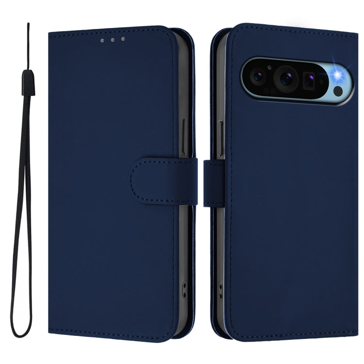 For Google Pixel 9 / Pixel 9 Pro Skin Feel Solid Color Leather Phone Case with Lanyard