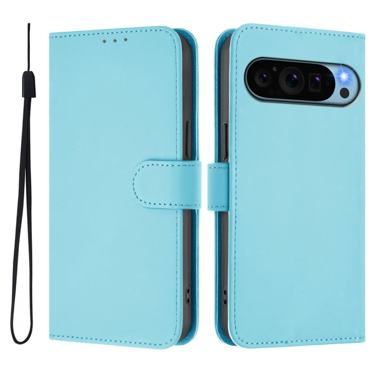 For Google Pixel 9 / Pixel 9 Pro Skin Feel Solid Color Leather Phone Case with Lanyard