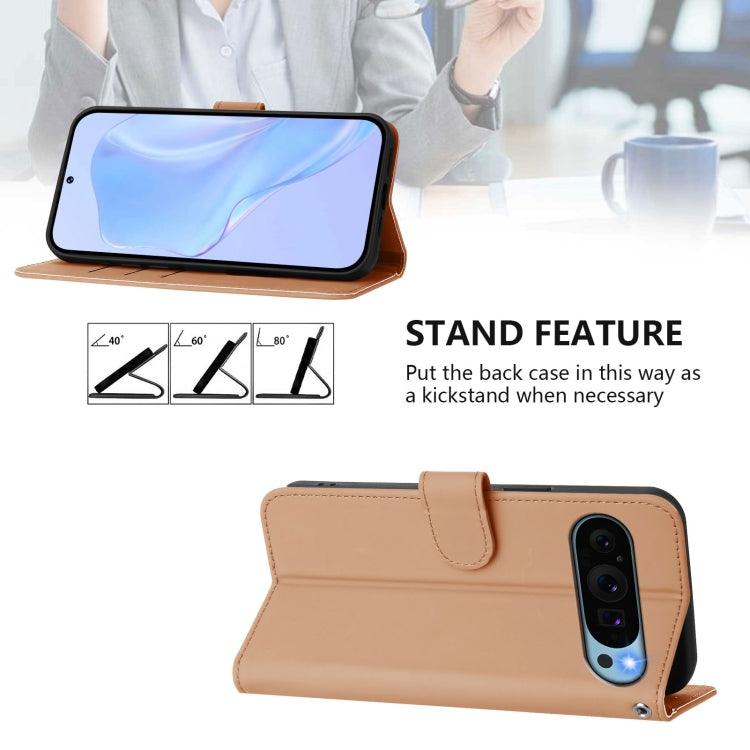 For Google Pixel 9 Pro XL Skin Feel Solid Color Leather Phone Case with Lanyard