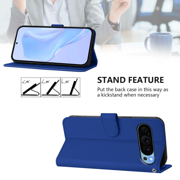 For Google Pixel 9 Pro XL Skin Feel Solid Color Leather Phone Case with Lanyard
