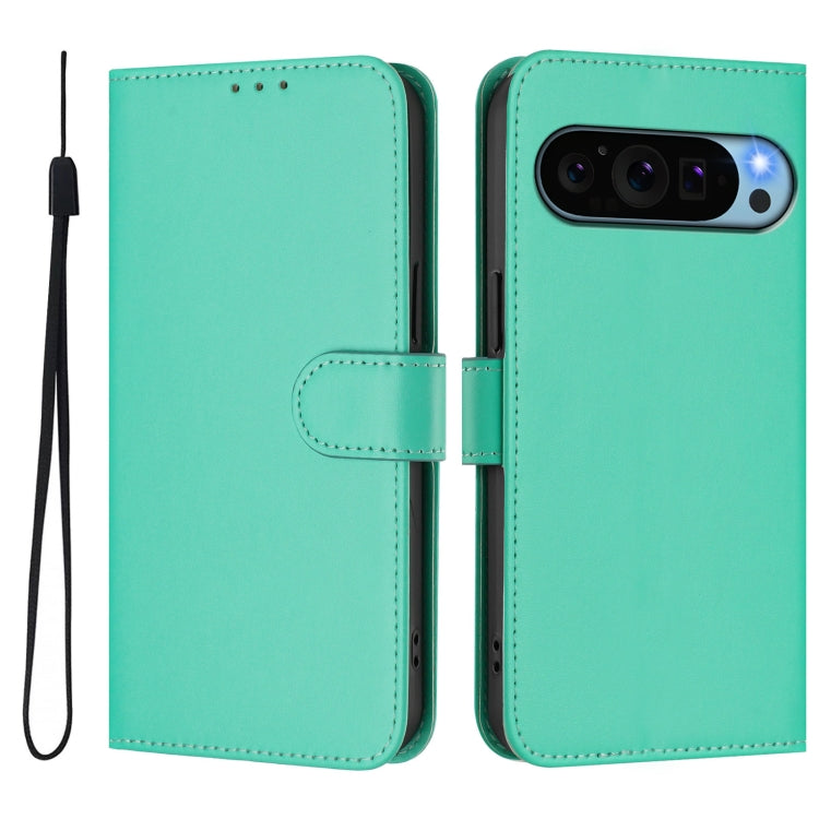 For Google Pixel 9 Pro XL Skin Feel Solid Color Leather Phone Case with Lanyard