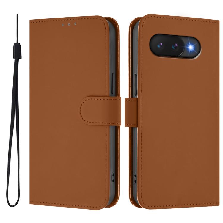 For Google Pixel 9a Skin Feel Solid Color Leather Phone Case with Lanyard