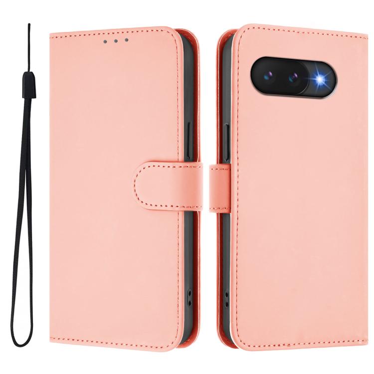 For Google Pixel 9a Skin Feel Solid Color Leather Phone Case with Lanyard