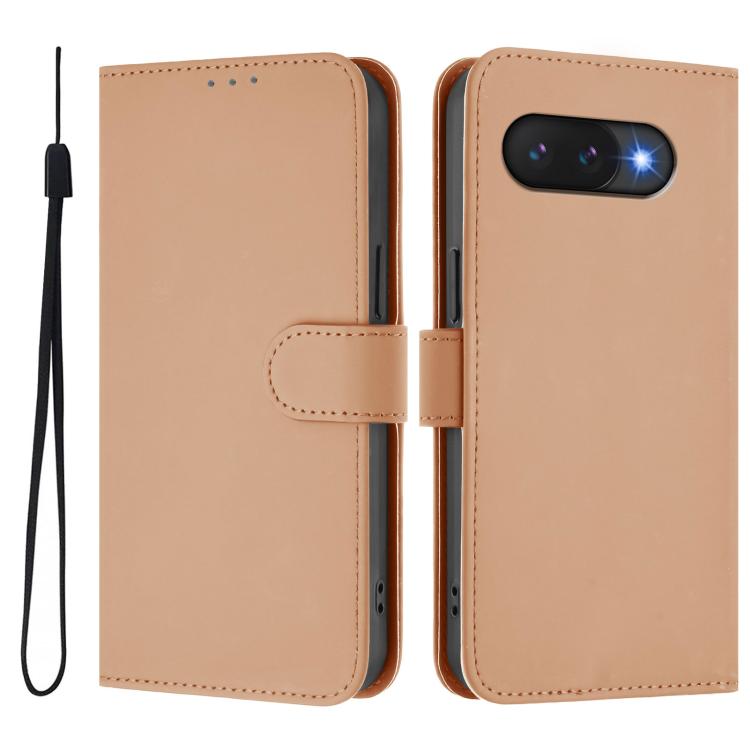 For Google Pixel 9a Skin Feel Solid Color Leather Phone Case with Lanyard