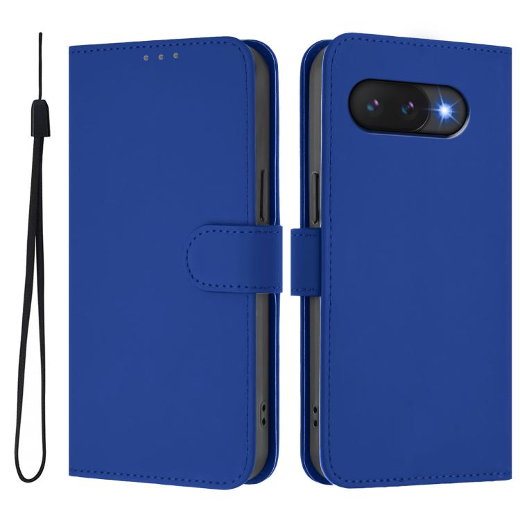 For Google Pixel 9a Skin Feel Solid Color Leather Phone Case with Lanyard