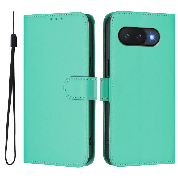 For Google Pixel 9a Skin Feel Solid Color Leather Phone Case with Lanyard