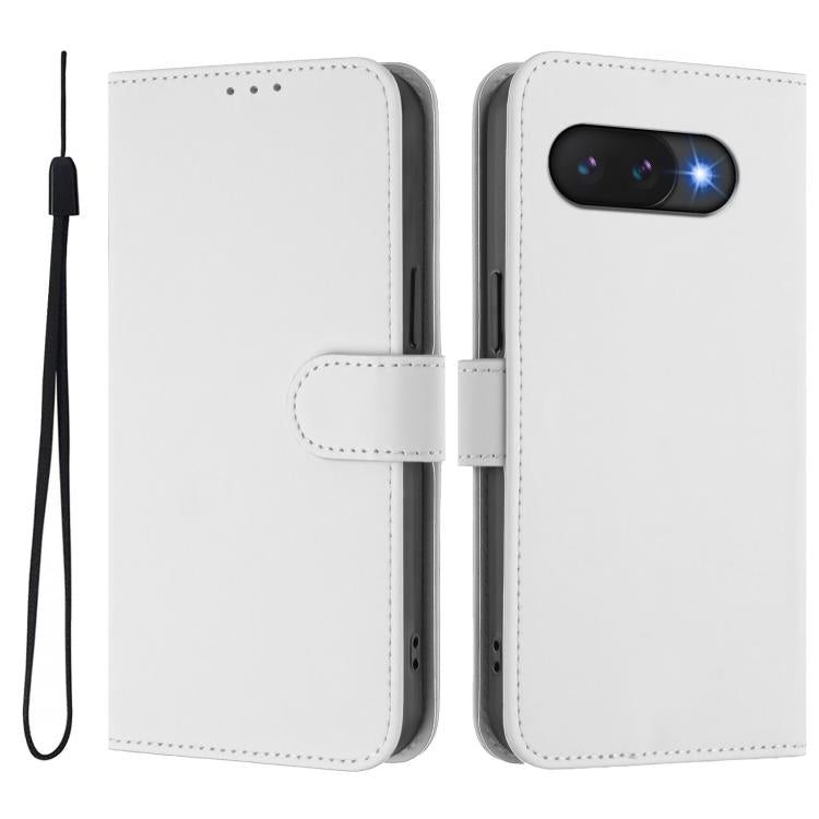 For Google Pixel 9a Skin Feel Solid Color Leather Phone Case with Lanyard