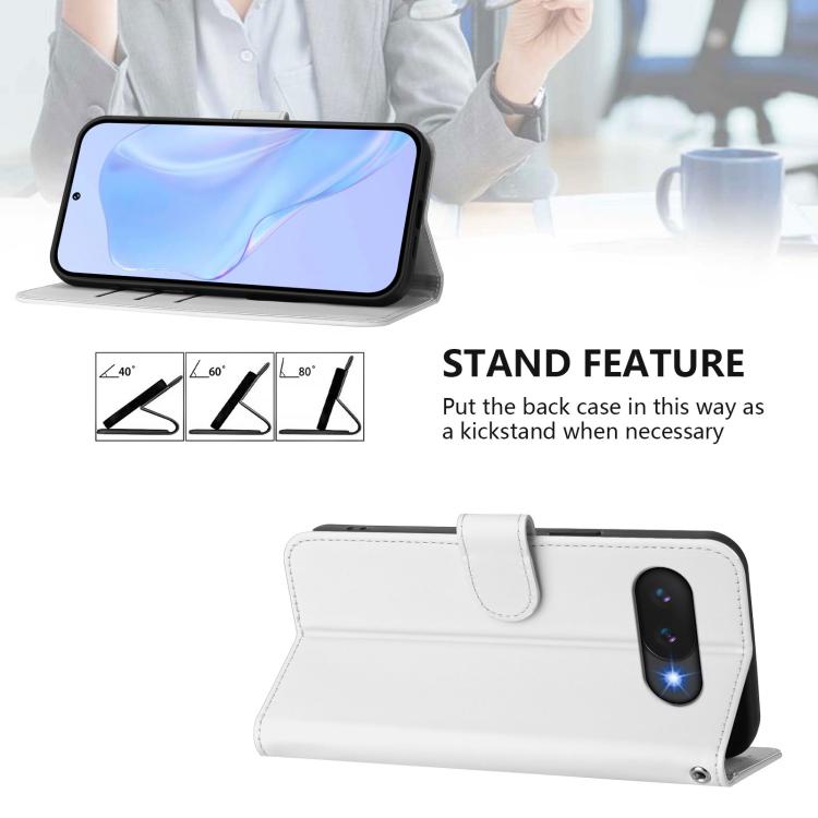 For Google Pixel 9a Skin Feel Solid Color Leather Phone Case with Lanyard