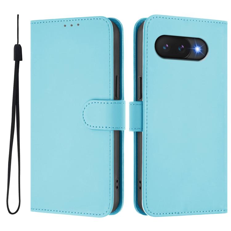 For Google Pixel 9a Skin Feel Solid Color Leather Phone Case with Lanyard