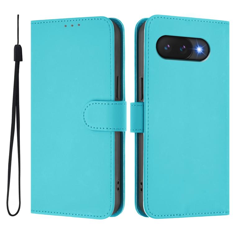For Google Pixel 9a Skin Feel Solid Color Leather Phone Case with Lanyard