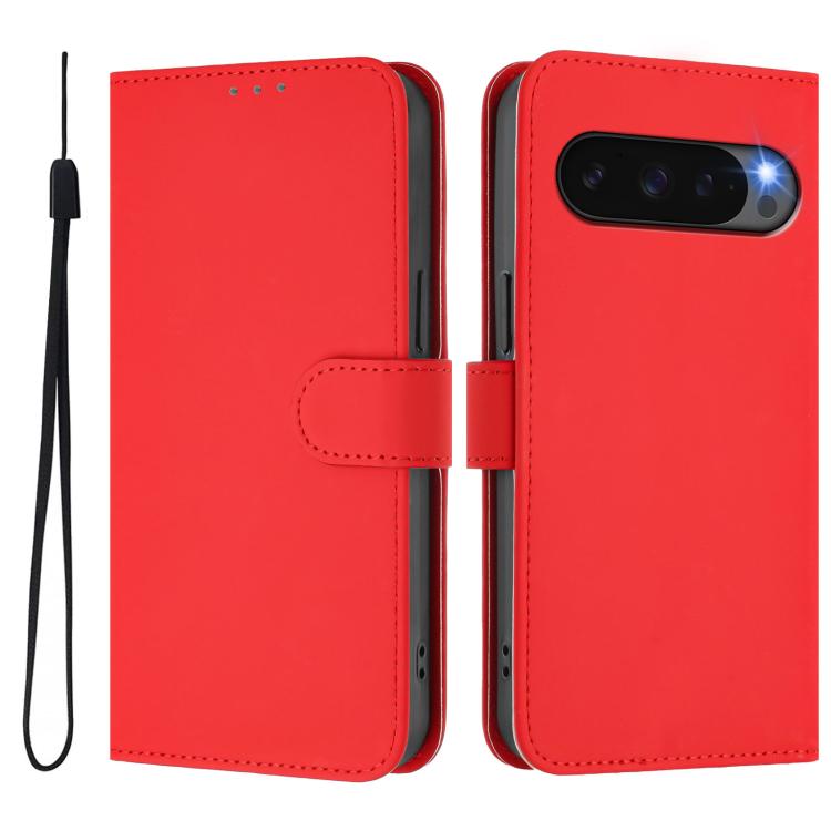 For Google Pixel 10 / 10 Pro Skin Feel Solid Color Leather Phone Case with Lanyard