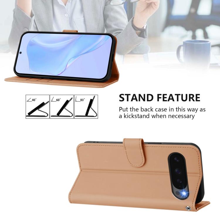 For Google Pixel 10 / 10 Pro Skin Feel Solid Color Leather Phone Case with Lanyard