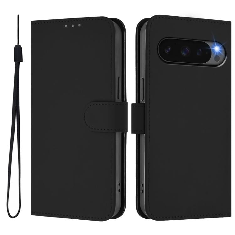 For Google Pixel 10 / 10 Pro Skin Feel Solid Color Leather Phone Case with Lanyard