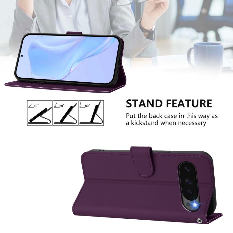For Google Pixel 10 / 10 Pro Skin Feel Solid Color Leather Phone Case with Lanyard