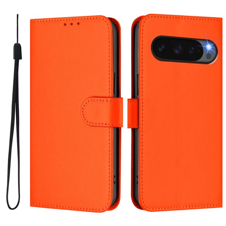 For Google Pixel 10 Pro XL Skin Feel Solid Color Leather Phone Case with Lanyard