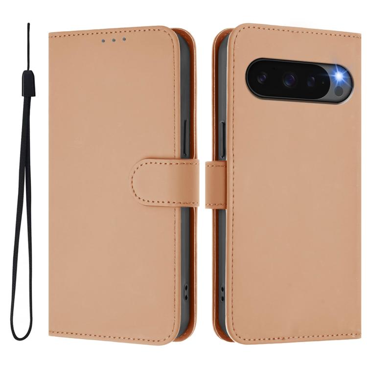 For Google Pixel 10 Pro XL Skin Feel Solid Color Leather Phone Case with Lanyard