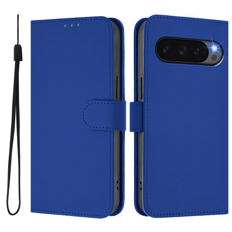 For Google Pixel 10 Pro XL Skin Feel Solid Color Leather Phone Case with Lanyard