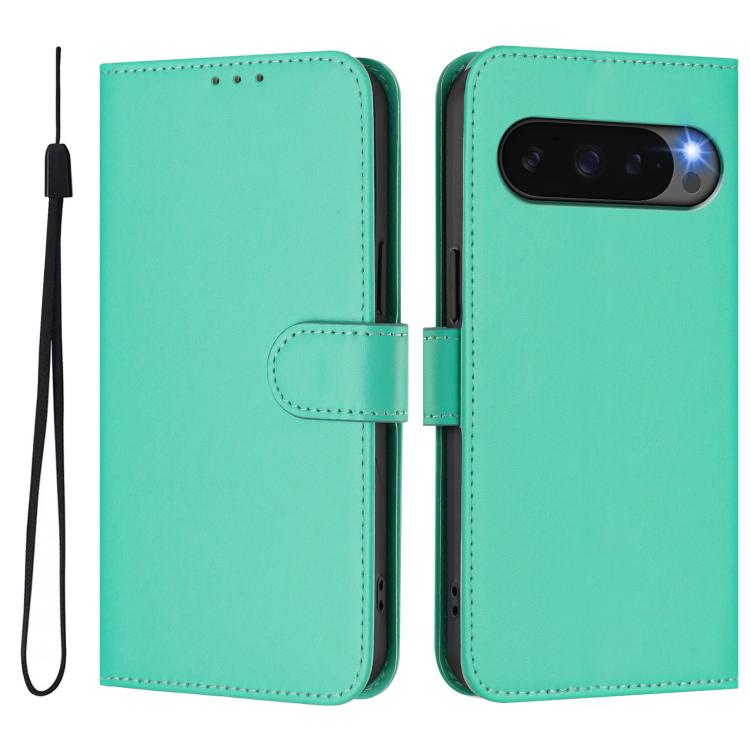 For Google Pixel 10 Pro XL Skin Feel Solid Color Leather Phone Case with Lanyard
