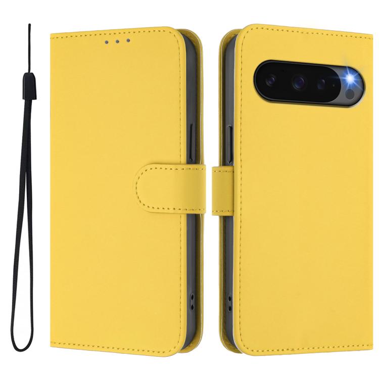 For Google Pixel 10 Pro XL Skin Feel Solid Color Leather Phone Case with Lanyard