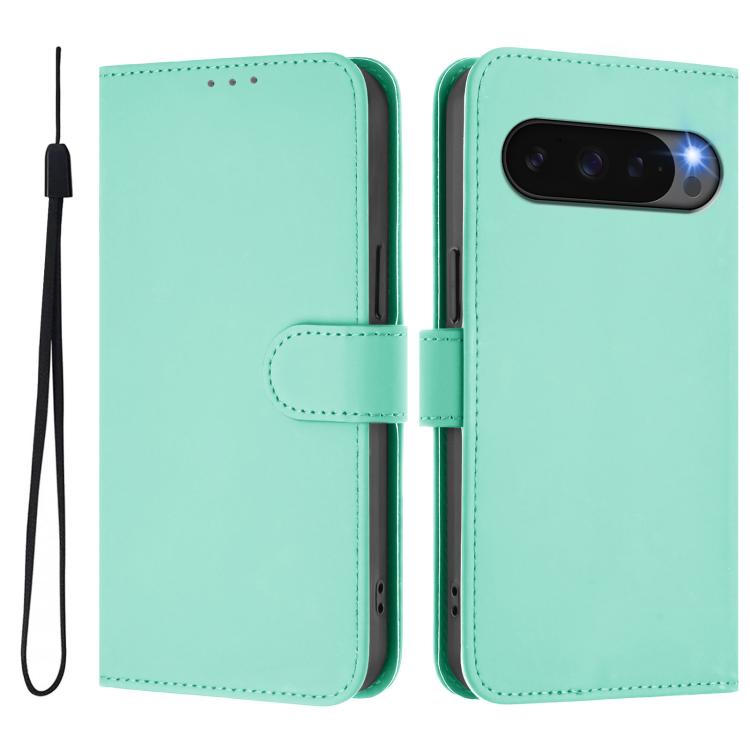 For Google Pixel 10 Pro XL Skin Feel Solid Color Leather Phone Case with Lanyard