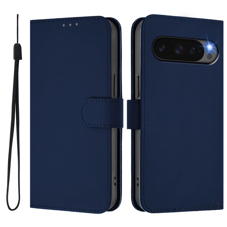 For Google Pixel 10 Pro XL Skin Feel Solid Color Leather Phone Case with Lanyard