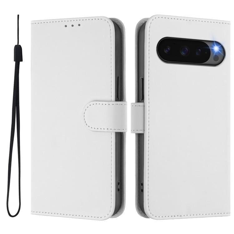For Google Pixel 10 Pro XL Skin Feel Solid Color Leather Phone Case with Lanyard