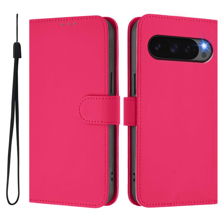 For Google Pixel 10 Pro XL Skin Feel Solid Color Leather Phone Case with Lanyard