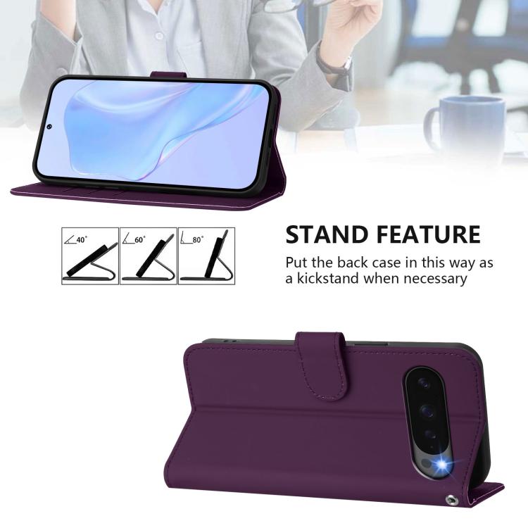 For Google Pixel 10 Pro XL Skin Feel Solid Color Leather Phone Case with Lanyard