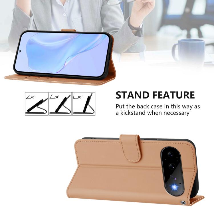 For Google Pixel 11 Pro / 11 Skin Feel Solid Color Leather Phone Case with Lanyard