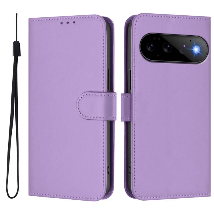 For Google Pixel 11 Pro / 11 Skin Feel Solid Color Leather Phone Case with Lanyard