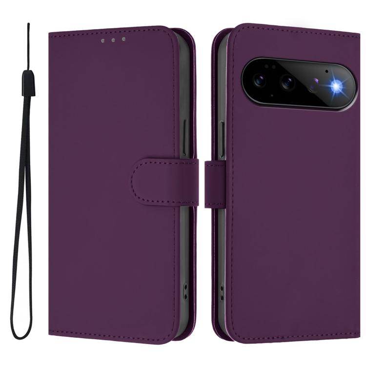 For Google Pixel 11 Pro / 11 Skin Feel Solid Color Leather Phone Case with Lanyard