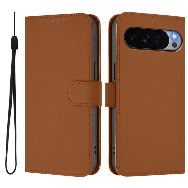 For Google Pixel 11 Pro XL Skin Feel Solid Color Leather Phone Case with Lanyard
