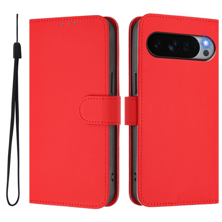 For Google Pixel 11 Pro XL Skin Feel Solid Color Leather Phone Case with Lanyard