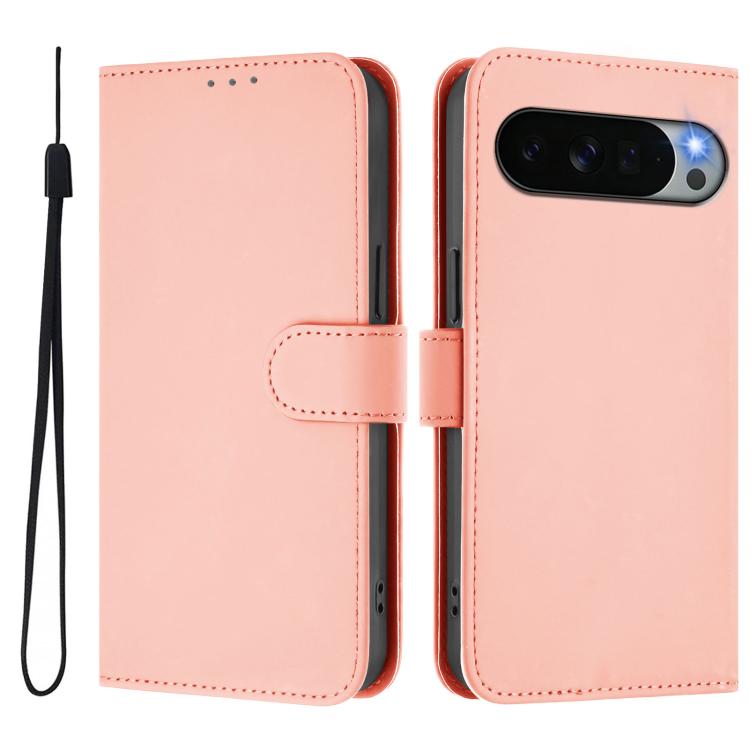 For Google Pixel 11 Pro XL Skin Feel Solid Color Leather Phone Case with Lanyard